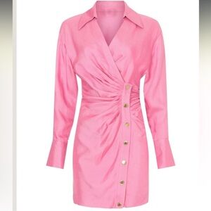 Sandro Pink Ruched Button-Down Dress